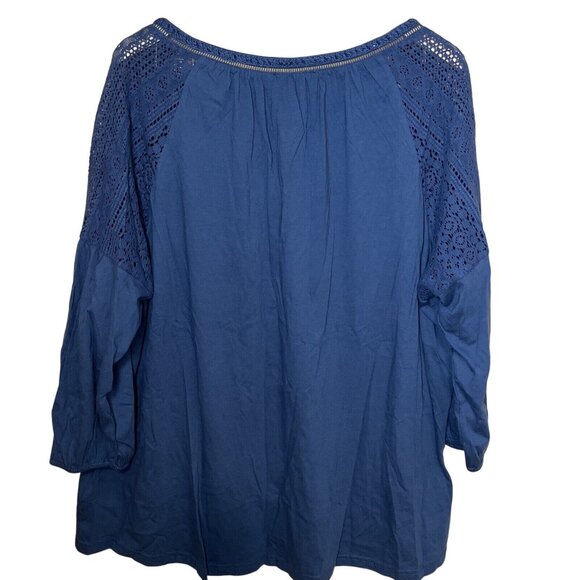 Chaps‎ Womens Blue Crochet Sleeve Top 2X Cotton Blend - Picture 4 of 12